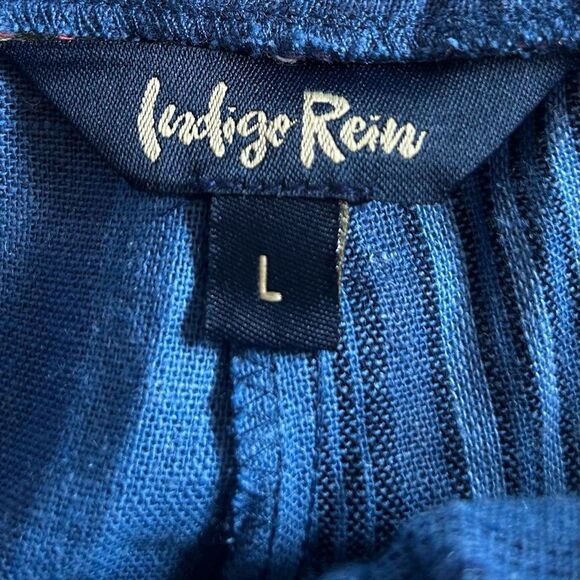 Indigo Rein Blue Linen Blend Belted Split Hem Wide Leg Pants Size Large - Picture 5 of 9